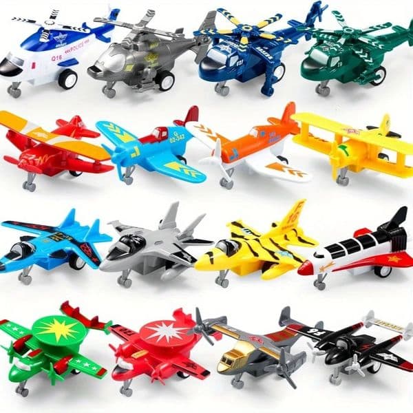 JOYFY 16 Pcs Pull Back Airplane Toys Boys Plane Playset Aircraft Incl Helicopter Fighter Bomber for Toddler Kids Christmas Kids 260324