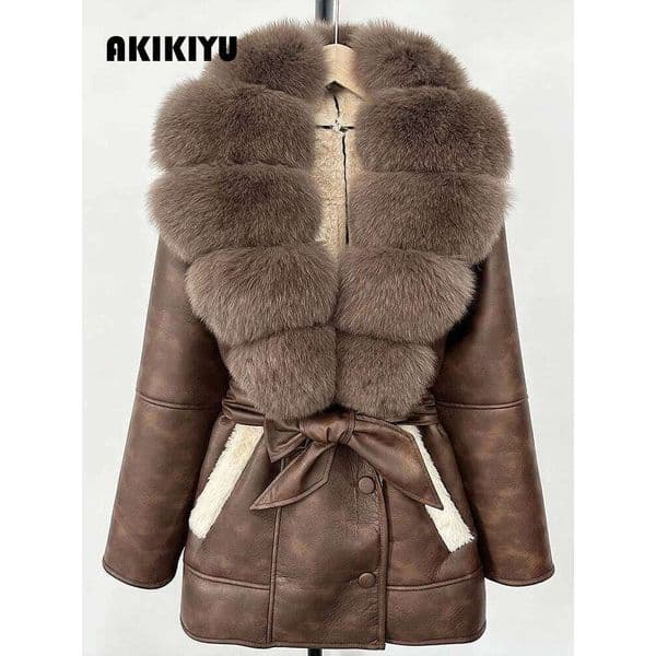 2026 OFTBUY 2025 New Women Thick Warm Retro Faux Lamb Jacket Large Natural Fox Fur Coat Belt Winter Female Parkas Outwear