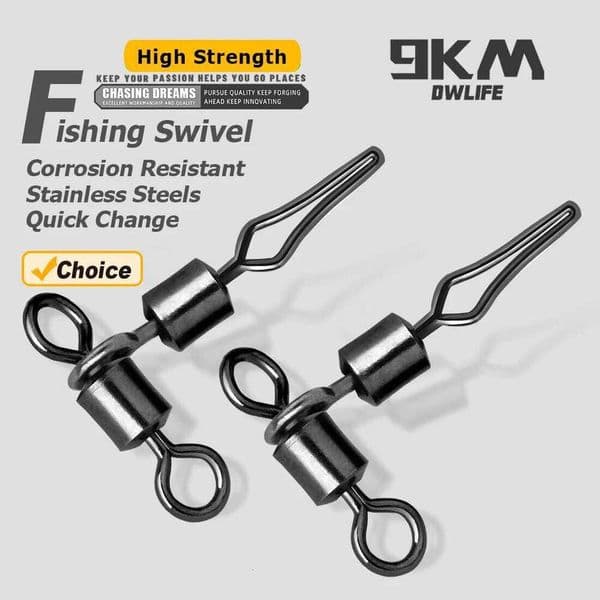 9KM 3 Way Swivel Clip for Catfish Rig Fast Connector Saltwater Fishing 25~100Pcs Bulk