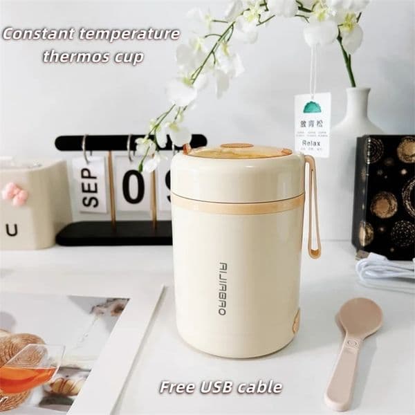 304 Stainless Steel USB Constant Temperature Breakfast Cup Plugable Soup Cup Long-lasting Insulation for Students Only 260130BJ