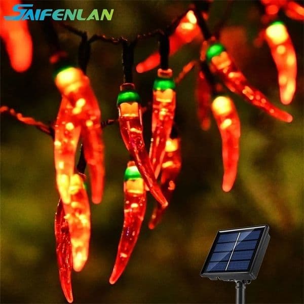 5/7/12M LED Solar Red Chili Lights Outdoor Garden Decorative Light Christmas Pepper String Lights Wedding Party Holiday Decor 250514BJ