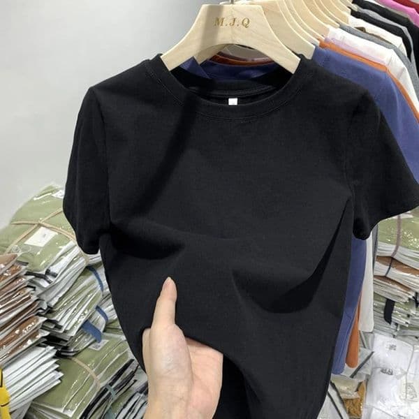 Cotton Black Shortsleeved Tshirt Womens Korean Version Loose Highquality Crew Neck Summer Streetwear 260420