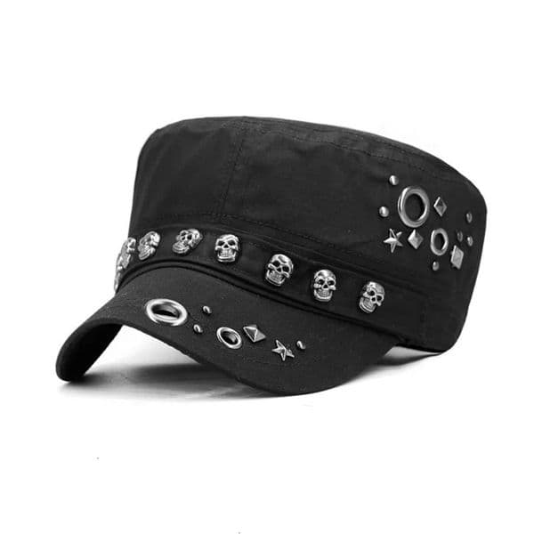 Trendy Y2K Skull Rivets Punk Flat Top Cap Men Women SunShade Cotton Sports Visors Hats Hip Hop High Street Dancing Baseball Caps 260306BJ