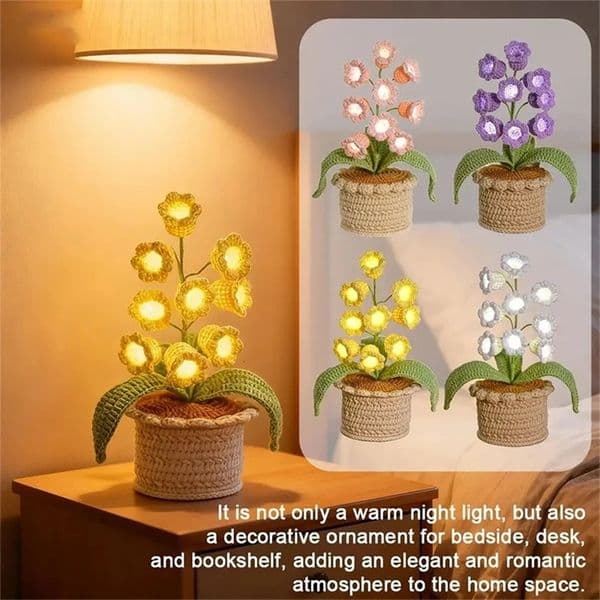 Handmade Crocheted Lily Of The Valley Potted Lamp LED Light Wool Plant Milk Cotton Desktop Decor Perfect Gift For Home Office 260228BJ