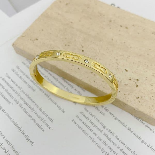 High Quality Designer Letters Real 14K Gold Plated CZ Letters Bracelet Cuff Gift Brand Coa COB0003