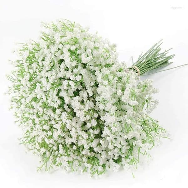 Designer Decorative Flowers 10 Bouquets White Gypsophila Tropical Jungle Artificial Baby Breath For Wedding Party Supplies Home Decor Vase Layout Decoration 6
