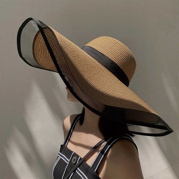 Women Sun Hat Big Eaves Waves Beach Cap Elegant Fashion Big Brim Sun Visors Uv Cut Bucket Panama Cap Foldable Straw Sunscreen H260420
