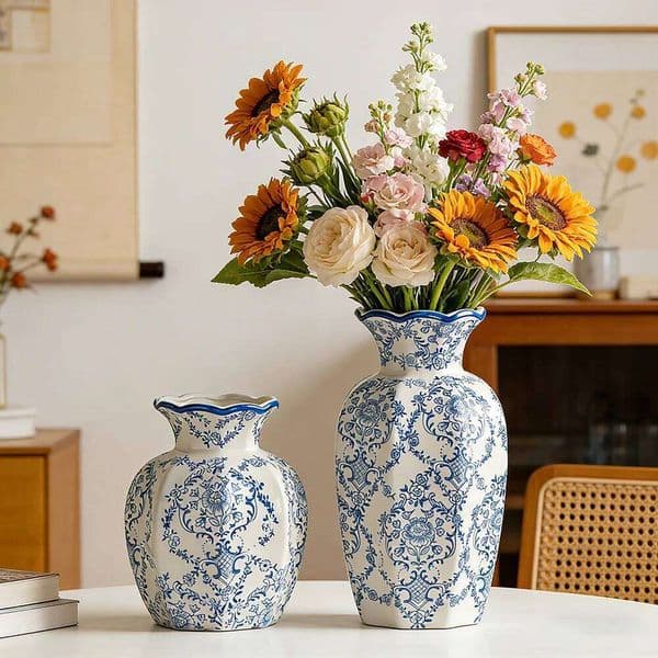 Classical Ceramic Blue and White Procelain Hand Painted for Home Decor Desktop Flower Arrangement Tabletop Vase 26W0420