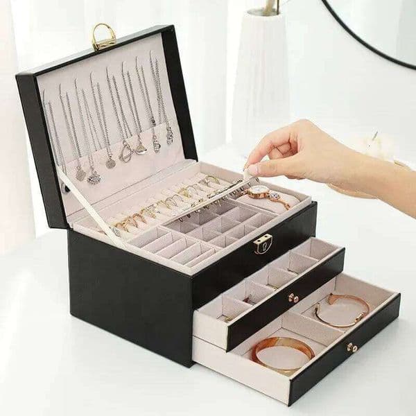 Stylish Functional Jewelry Holder Box for Display Storage of Necklaces, Earrings, with Multiple Layers and Compartments 26Y0420