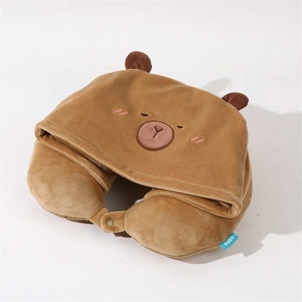 Cute Cartoon Capybara U-shaped Pillow 2 in 1 Soft Travel Neck Support Pillow Eye Mask Pillow Office Chair Cushions 260228BJ