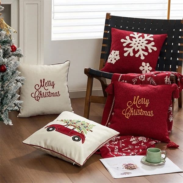 Pillow Case Merry Christmas Embroidered Throw Pillow Cover Tufted Snowflake Cushion Case for Winter Holiday Home Living Room Festival Decor 251107BJ