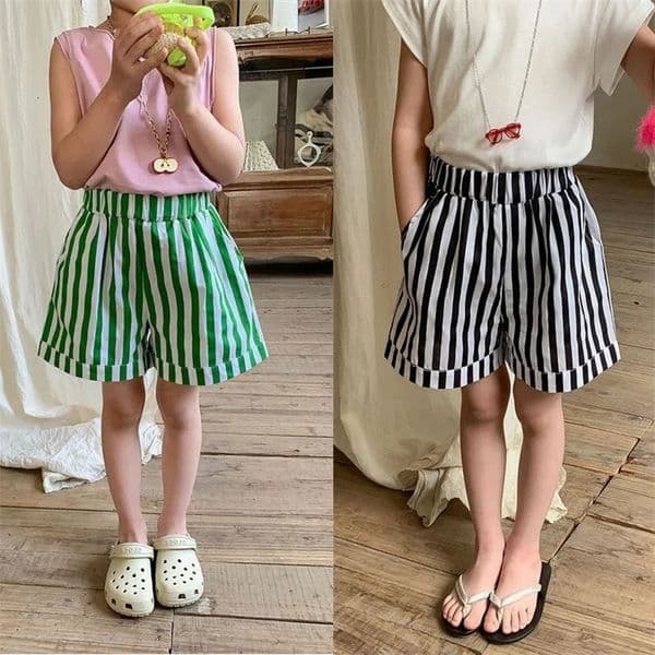 Girls Shorts Summer Striped Casual Pants for Kids Children Five Quarter Trousers Loose Teenager School Clothes 1-10T 260310BJ