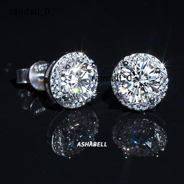 Luxury 925 Silver CZ Inlaid 1Carat VVS D Color Moissanite Round Earrings for Women and Men Jewelry