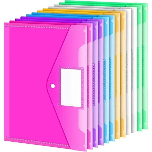 6 PCS Plastic Folders for Document A4 Size Plastic Envelopes with Snap Closure Clear File Folders Bags for School Office 250627BJ