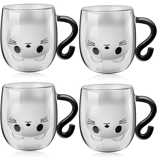 Double Wall Glass Cup Heat Insulation Transparent Handmade Tea Drink Cups Cute Cat Mugs Whisky glasses Espresso Coffee Mug 260106BJ
