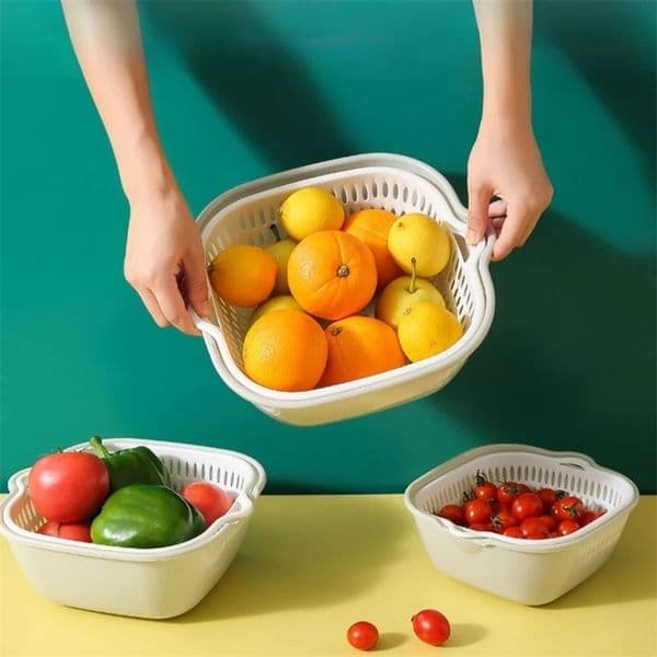 S/M/L Double-Layer Vegetable Sink Drain Basket Kitchen Fruit Plate Living Room Household Vegetable Washing Basin Basket Tool 251124BJ