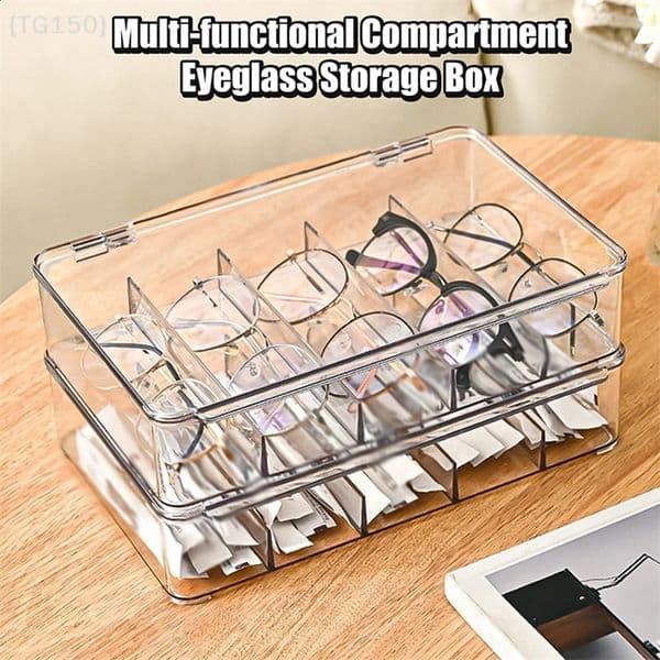 Ja5-Grid Transparent Glasses Storage Box Multifunctional Sunglass Organizer Dustproof Eyeglasses Container 260323BJ