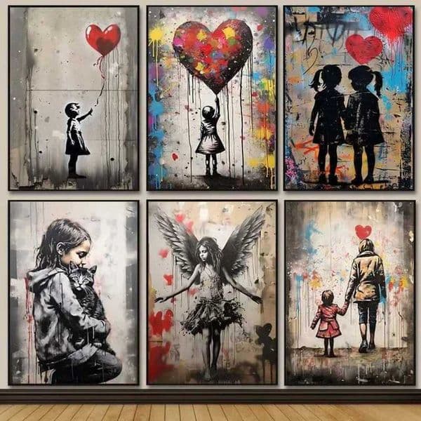 Designer Banksy whole day Graffiti Wall travel Decor: Boy Girl With Balloon Canvas Posters - Modern Street Art Prints For Living Room, Home 7