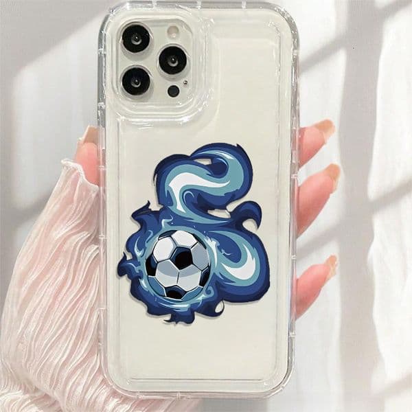 Phone Case Football Pattern For Iphone 11 12 13 14 15 16 Pro Max Blue Flame Protective Cover