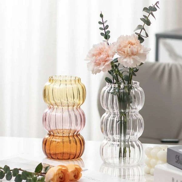 Simple Transparent Glass Vase with Vertical Patterns Office Desktop Surface Green Plants Hydroponic Flower Arrangement 26W0420