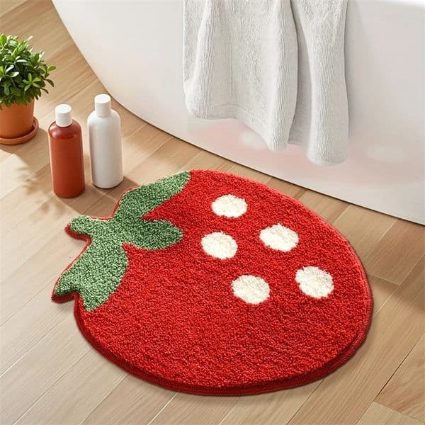 1pc Fluffy Bath Rug Thick Bathroom Mat Extra Soft Bath Mat Strawberry Modeling Absorbent Premium Bathroom Rug 260109BJ