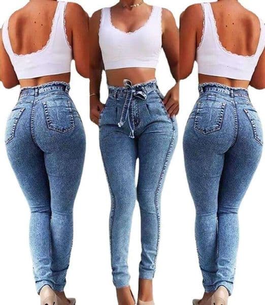 S-5Xl Women Stretch Denim Solid Color Fashion High Waist Plus Size Long Trousers Europe Elastic Pencil Pants Slim Jeans