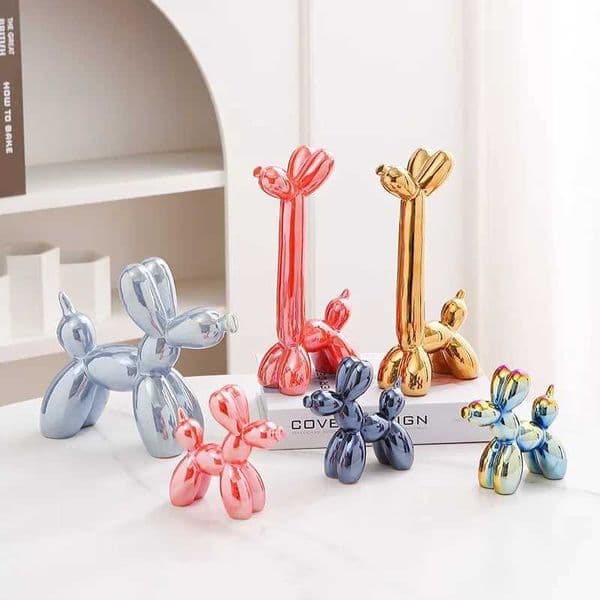 Ceramic Balloon Dog Sculpture Nordic Animal Statue Cute Plating Giraffe Figurine Kawaii Puppy Ornament Home Decoration Accessory T260420