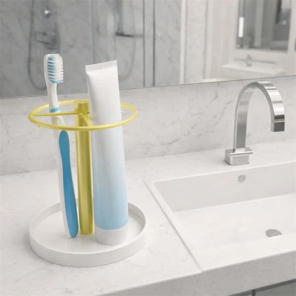 Stainless Steel Toothbrush Toothpaste Holder Anti-slip with Ventilated Slots Toothbrush Stand Space Saving Toothbrush Rack 260408BJ