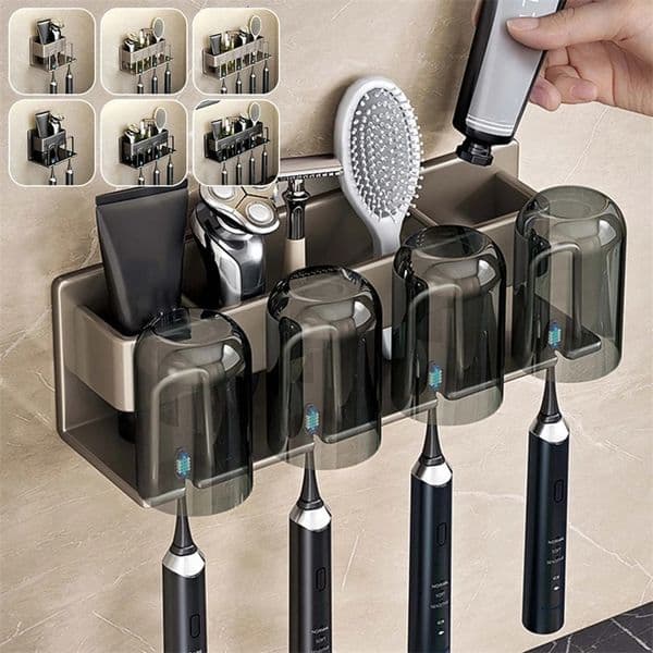 No-Punch Household Mouthwash Cup Holder Wear-Resistant Rust-Free Bathroom Washroom Organizing Rack For Toothbrush Storage Rack 260408BJ