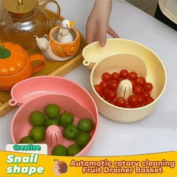 Snail Shape Fruit Drainer Basket Automatic Rotation Clean Reusable Vegetable Washing Basin Creative Food-Grade Water Filter Bowl 251124BJ