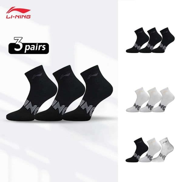 LI-NING Unisex Sport Style 3Pairs Socks Breathable Comfortable Letters Fashionable Socks 22-28cm AWTV007 L260417
