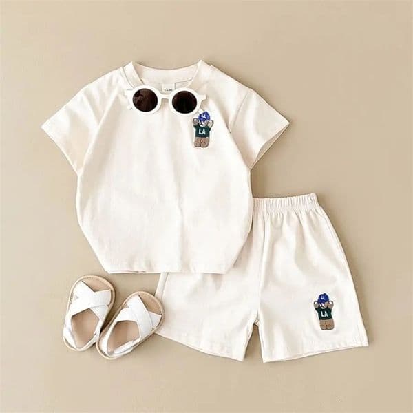 0-4Y Baby 2Pcs Children Clothes Bear Embroidery T-ShirtsLoose Shorts Boys Girls Infant Sets Toddler Clothes Summer Kids Clothes 260409BJ