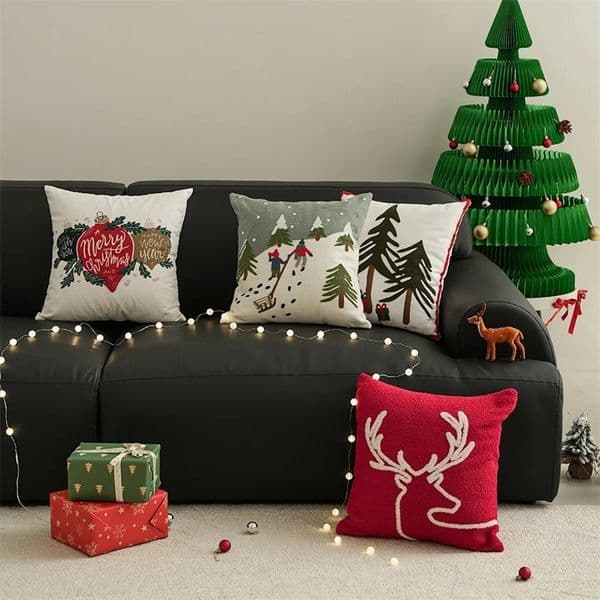 Pillow Case Christmas Decoration Pillow Cover for Sofa Reindeer Snow Mountain Tree Embroidered Home Decoration Cushion Cover 45x45cm 251107BJ