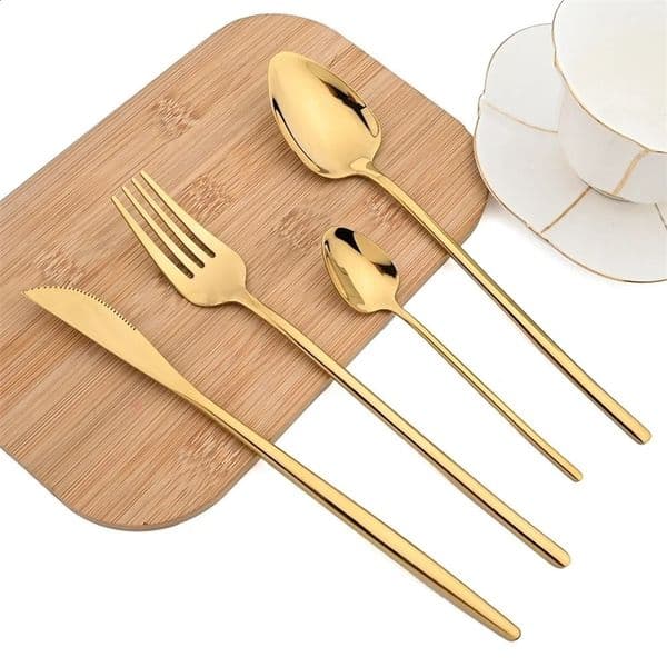 4pcs/set Tableware Set Gold Cutlery Stainless Steel Flatware Mirror Knife Fork Dessert Spoon Korean Dinnerware Set 260127BJ