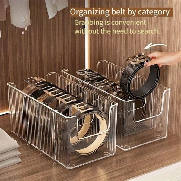 Belt storage box home use divided tie organizer desktop transparent mens belt storage box 260324BJ