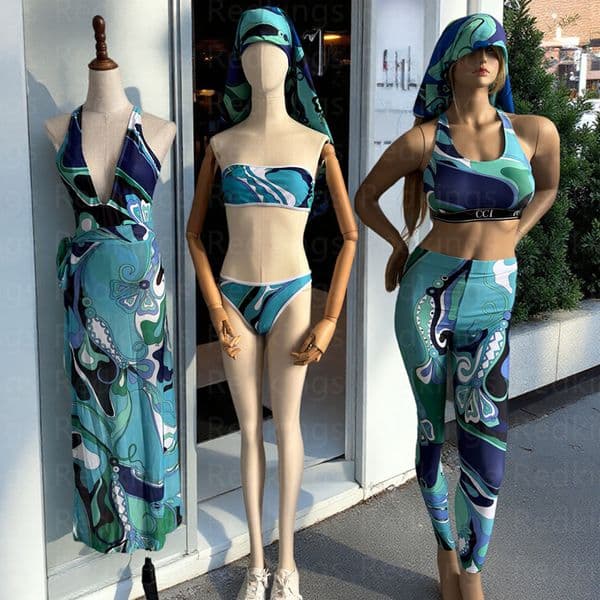 Bohemia Style Scarf Dress Green Block Color Swimsuit Sexy Two Piece Bikini Holiday Vacation Cotton Bras Lingeries Swimwear Luxury Bras Tanks Dresses Clothing