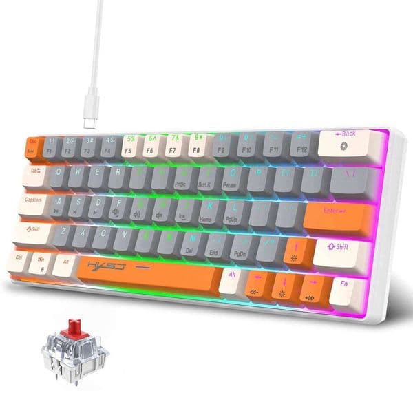 Three Color keys True Mechanical Mini Wired Blue/Red Switch 63 Keys RGB Backlight Keyboard for Laptop PC 26L0420