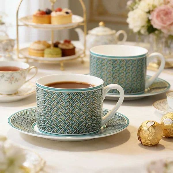 Luxury Bone China Coffee Cup Set European Retro Tea Cups with Sauce Dishes Elegant Home Office Gift for British Afternoon Tea T260420