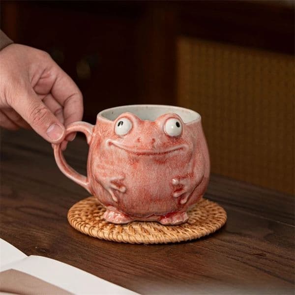 Frog Ceramic Mug with Spoon Cute Coffee Cup Gift Set for Office Home Use Vintage Style Drinkware Decor 260228BJ