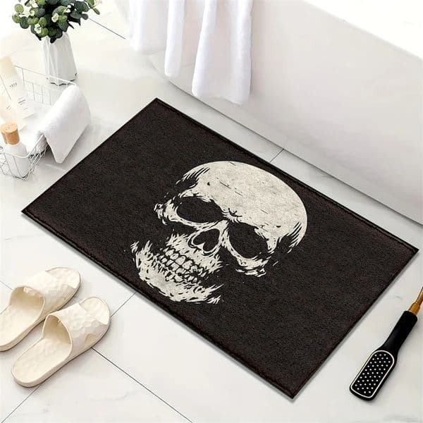 VIKAMA Halloween Horror Skull Carpet Door Mat Living Room Carpet Rug For Bedroom Black Floor Mat Anti-Fouling Dirt-Resistant 260109BJ