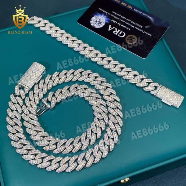 13mm Raised Pointers Cuban Chain 925 Silver Moissanite Cuban Chain Moissanite Cuban Link Pass Diamond Test Vvs Moissanite Chain past test
