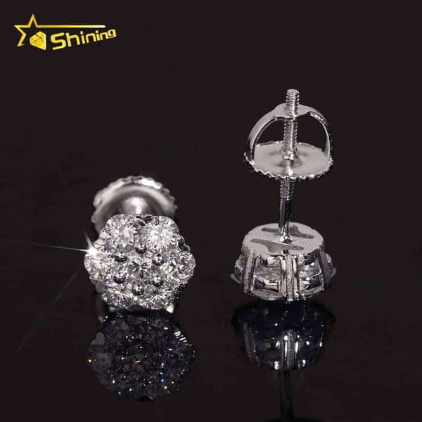 Factory Price 925 Silver Stud Grown VS1 Iced Out Cluster Flower Lab Diamond Studs Earrings With IGI