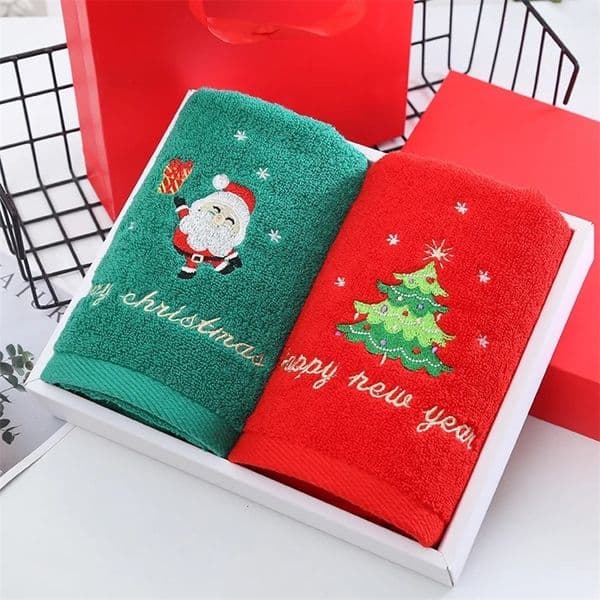 Christmas Towel Gift Box Set Towel Cotton Washing Towel 2 Gift Boxes Red Santa Claus Year Gift 251107BJ