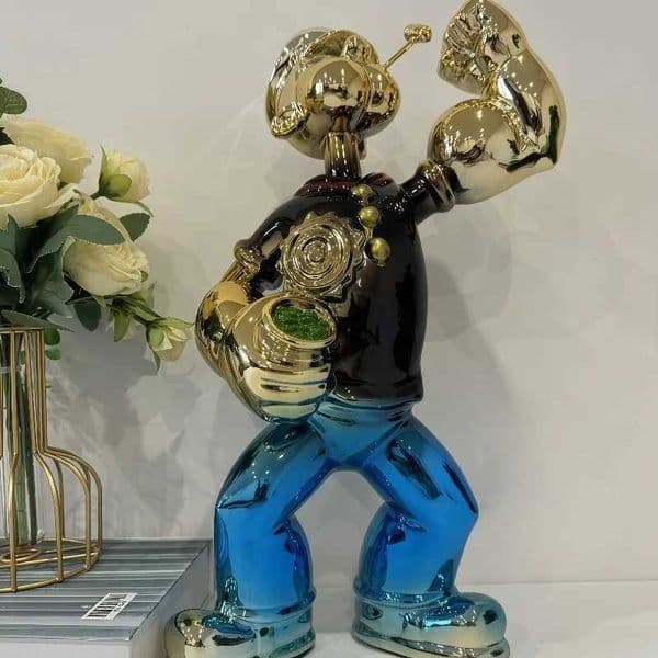 Electroplated Popeye Figurine Modern Home Decor SculptureCartoon Sailor Man Statue with Spinach Can Luxury Tabletop Decor Gift T260420 T260420