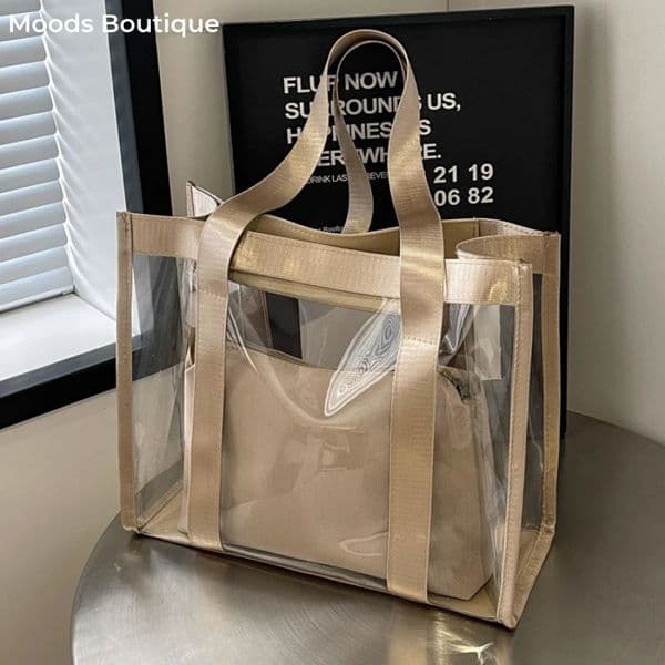MOODS 2-IN-1 Shoulder Bag Set For Women PVC Transparent Waterproof Large Capacity Shopper Beach Summer Latest Handbag 260420