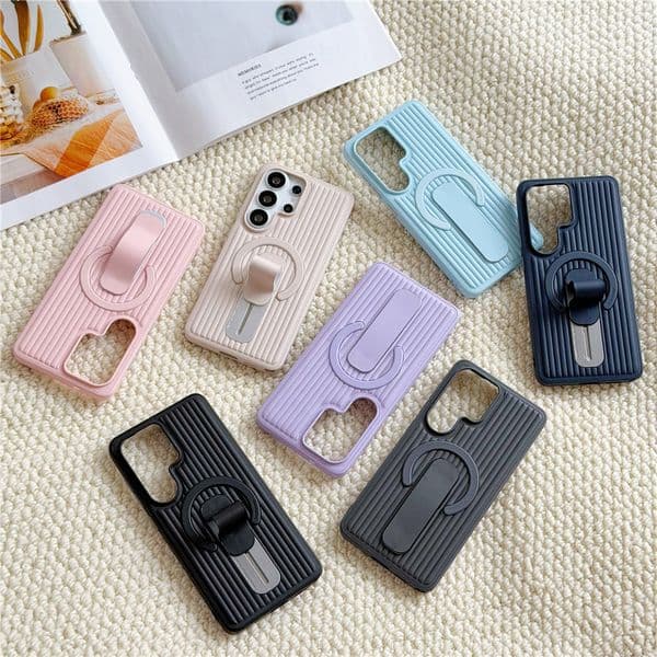 Magnetic kickstand Case for Samsung Galaxy S24/S24Plus/S24Ultra/S25/S25Plus/S25Ultra/S26/S26Plus/S26Ultra Anti-Slip Striped Design Silicone Case