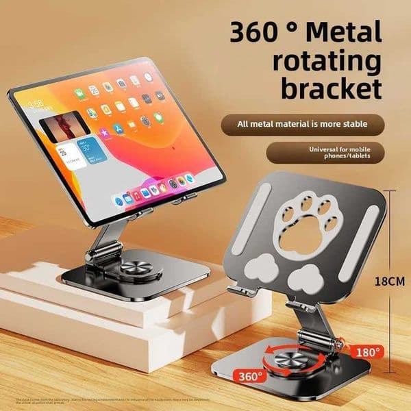 2025 Metal Phone/Tablet Desk Stand 360 Rotating Foldable Multi-Angle for Live Streaming Quick-Clamp Mount S26420