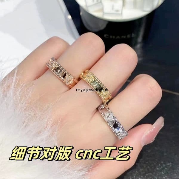 Vanly cleeff Jewelry V Gold High Edition Fan Family Classic Four-Leaf Clover Kaleidoscope Ring for Women 18K Gold Light Luxury Lucky Clover Signature Series Ring