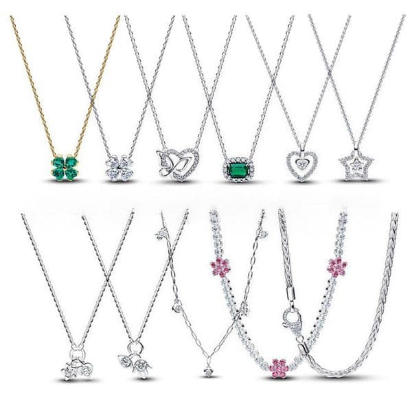 2026 summer newest pink flower cz zircon necklace choker S925 silver plated green clover shine sparkling crystal love heart star chokers necklaces jewelry