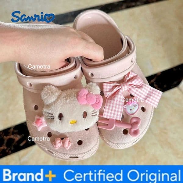 Sanrio Fuzzy Hello Kitty Bowknot Pink Sandal Charms Sweet Candy Cartoon ABS Garden Shoes Buckle Accessories Christmas Gifts H260420